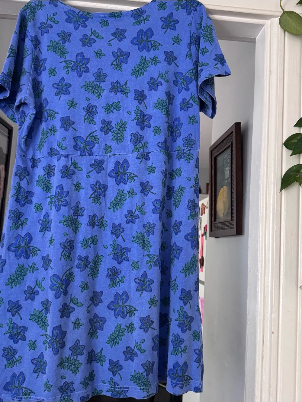 Fresh Produce Vintage Floral T-Shirt Dress Blue purple Short Sleeve Pockets sz m - Picture 6 of 9